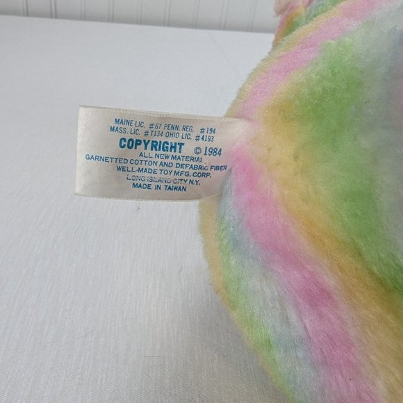 Well Made Pastel Rainbow Striped Teddy Bear Plush 12" Stuffed Animal 1984 - Picture 10 of 10